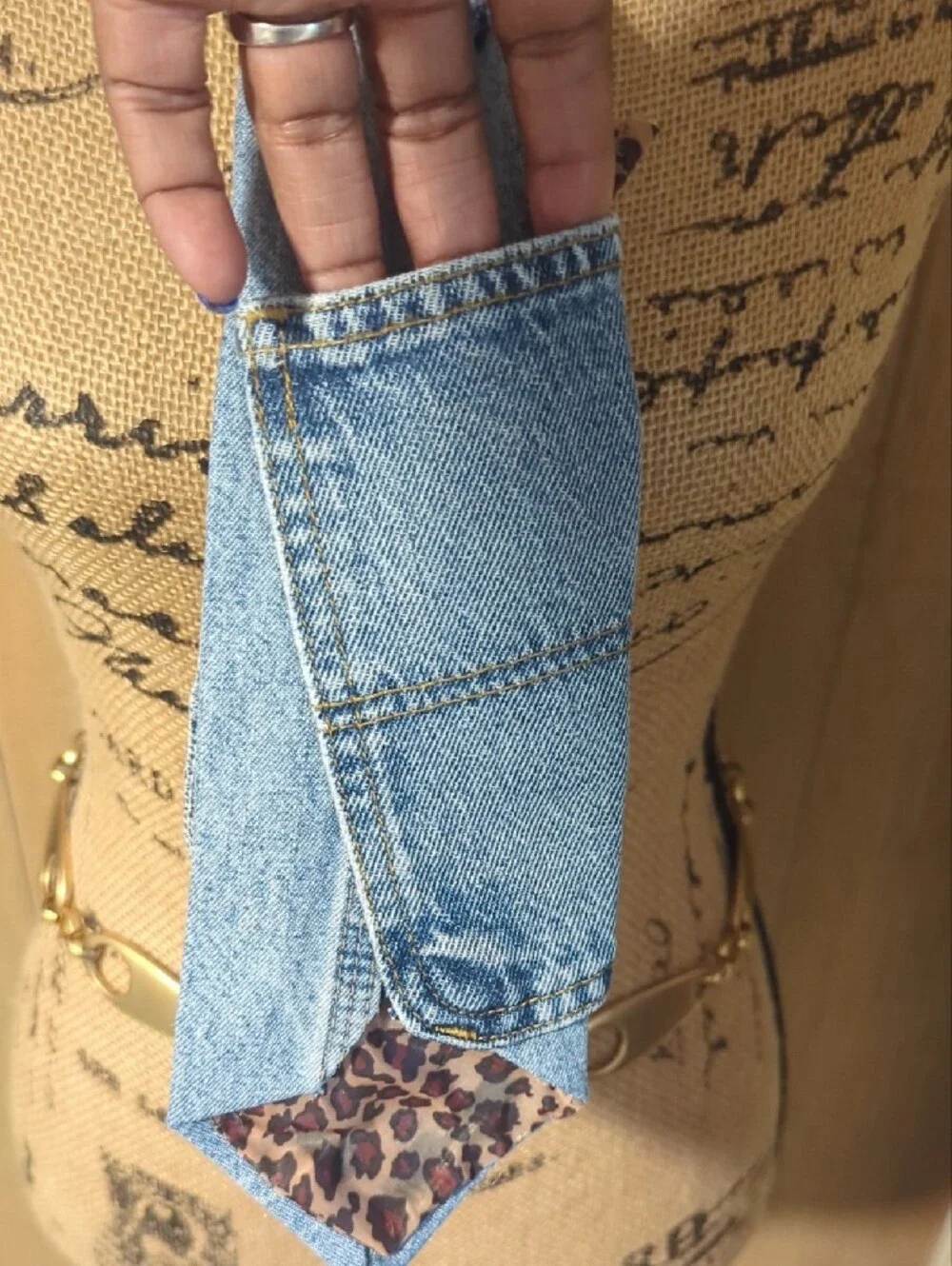 Denim Animal Pin & Tassel Tie- Blue